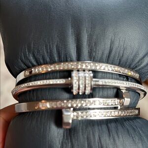 3pc Stainless steel Silver Rhinestone Bracelet